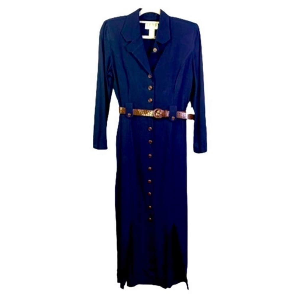 JULIAN TAYLOR Vintage Navy Blue Midi Shirt Dress‎